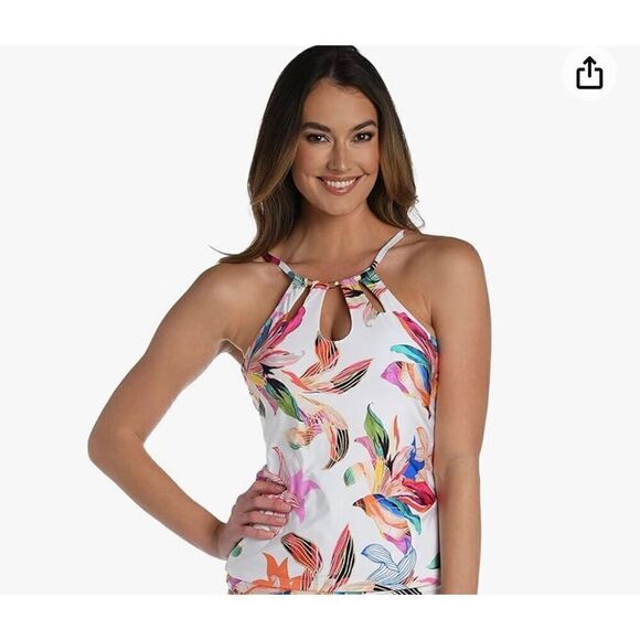 La Blanca Women’s High Neck Keyhole Tankini Swimsuit Top - Picture 1 of 6